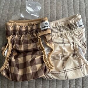 New Pet Parents washable brown and beige Checkered and Plaid dog Diapers, Size M